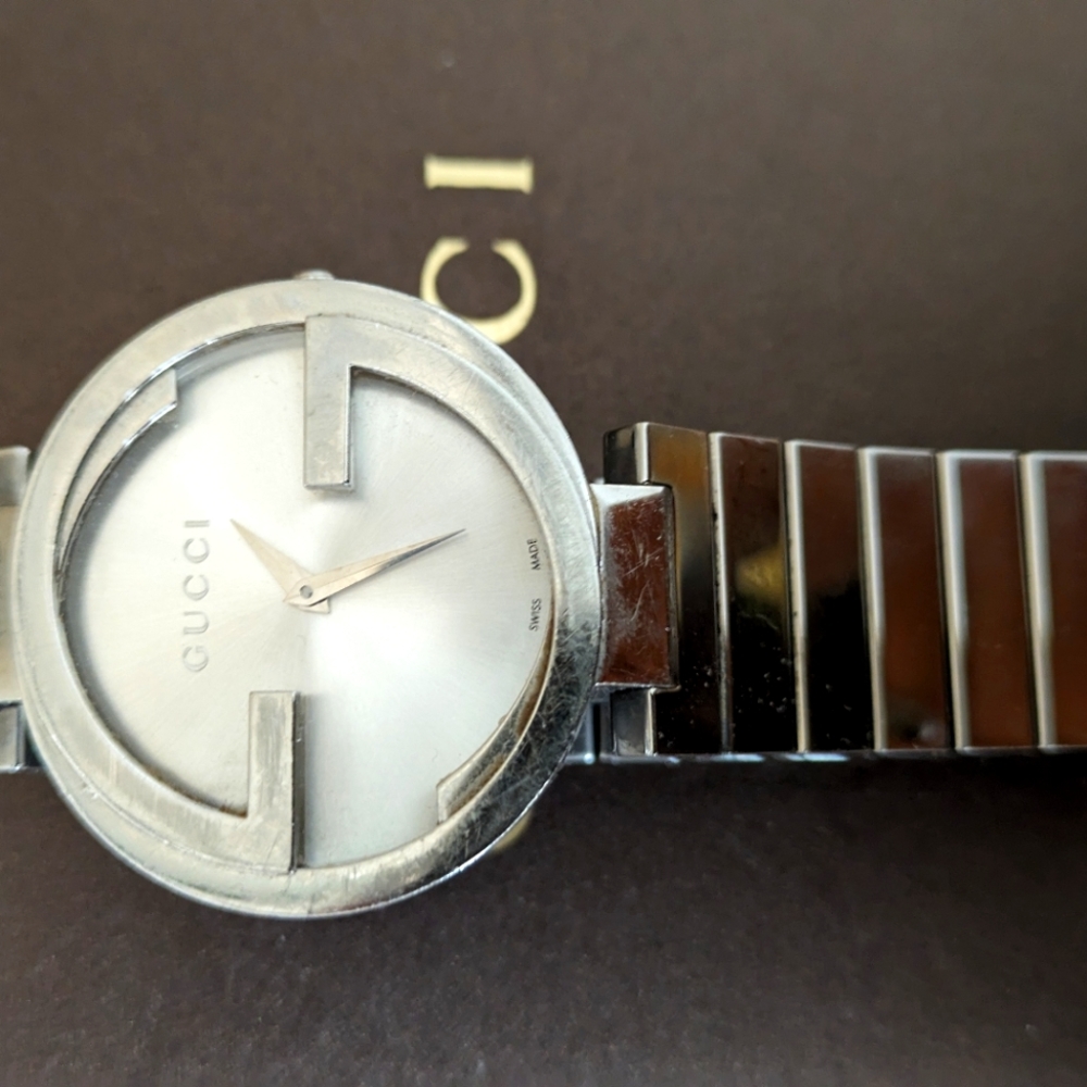 Stainless steel interlocking Gucci watch